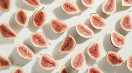 Pattern of fresh figs on white background. Flat lay, top viewの写真素材