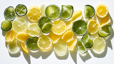 Slices of lime and lemon on white background.の写真素材