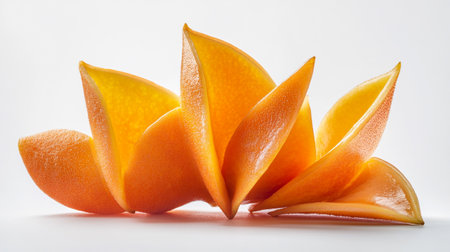 Slices of orange on a white background. Close-up.の写真素材
