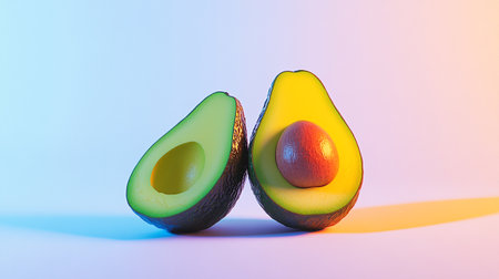 Avocado fruit on colorful background. Minimal style. Creative concept.の写真素材