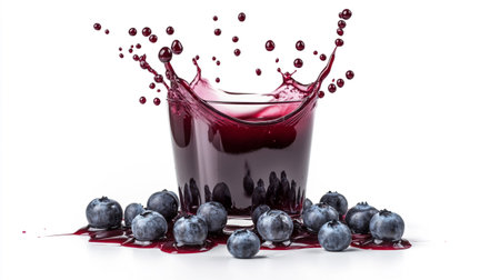 Blueberry juice splash with fresh berries isolated on a white background.の写真素材