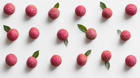 Lychee pattern on white background. Top view, flat layの写真素材