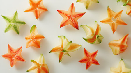 Star fruit on a white background. Top view. Flat lay.の写真素材