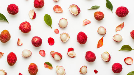 Flat lay composition with ripe passion fruits on white background, top viewの写真素材