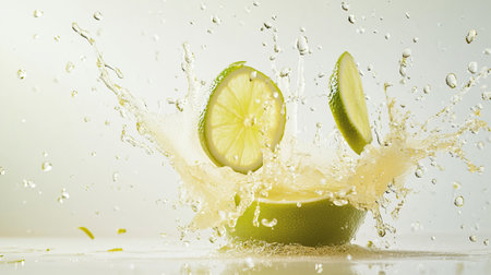 Fresh lime splashing into water on a white background. Isolatedの素材