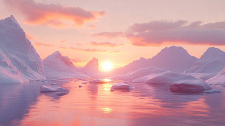 Beautiful sunset over icebergs in the ocean. 3d renderingの写真素材