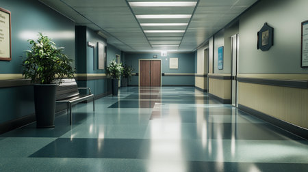 Interior of a modern hospital corridor. 3d render illustration.の写真素材