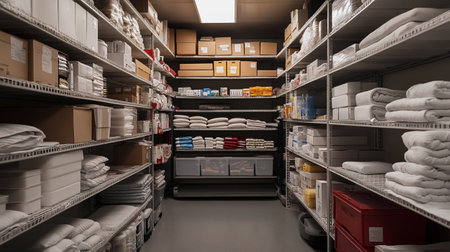 Interior of a modern store with shelves full of textiles.の写真素材