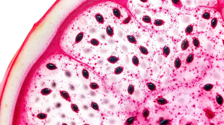 pink dragon fruit on white background macro close up, top viewの写真素材