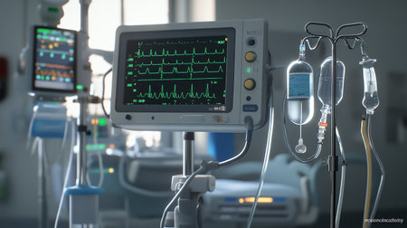 Intravenous ECG monitor in hospital. 3d renderingの素材