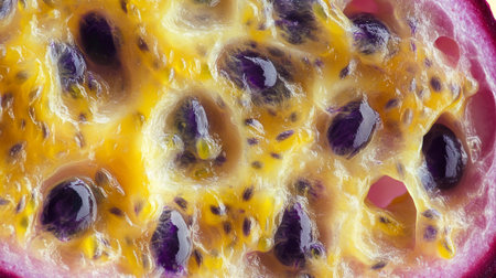 Passion fruit close-up. Macro photography of passion fruit.の写真素材