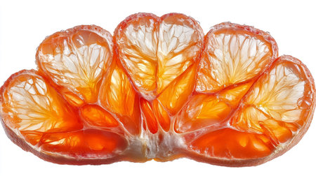 Slices of tangerine isolated on white background. Close up.の写真素材