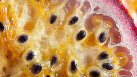 Passion fruit background. Texture of fresh passion fruit. Macro.の素材