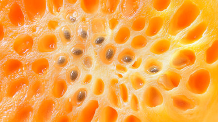 Close up of orange papaya slice for background or texture use.の写真素材