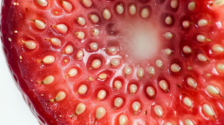 Strawberry close up. Macro shot of fresh red strawberry.の写真素材