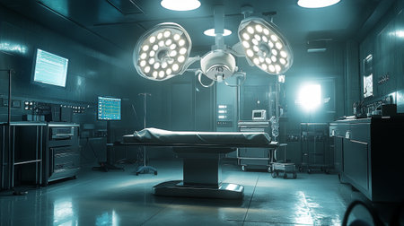 Modern operating room with surgery equipment. 3d rendering toned imageの写真素材