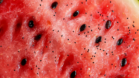 Close up of red watermelon with black seeds as a background.の写真素材