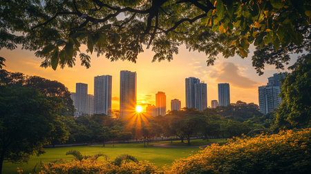 Sunset at the park in bangkok city,Thailand.の写真素材