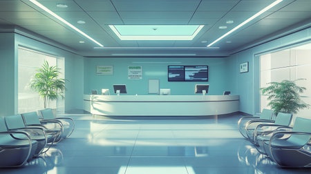 Interior of modern office with reception desk. 3d rendering.の写真素材