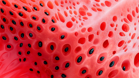 Strawberry texture with water drops, close-up, macroの写真素材