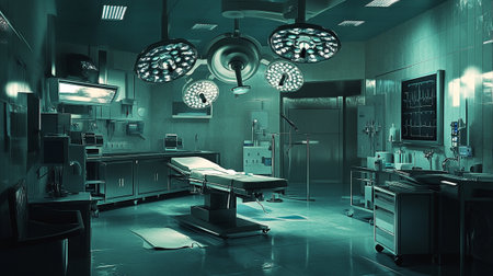 Interior of a modern operating room with surgery equipment. 3D renderingの素材