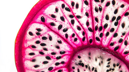dragon fruit isolated on white background, close up of pitaya sliceの写真素材