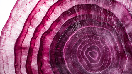 Sliced red onion on white background. Close-up.の写真素材