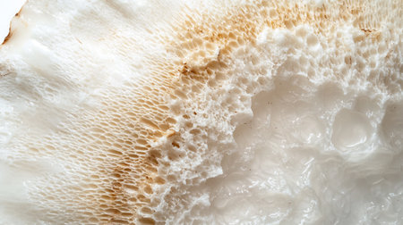 Macro close up of white mushroom texture. Macro photography of edible mushroom.の写真素材
