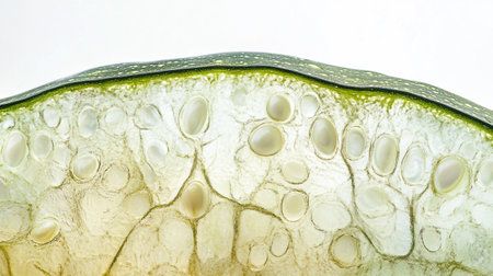 Zucchini slices isolated on white background. Close-up.の素材