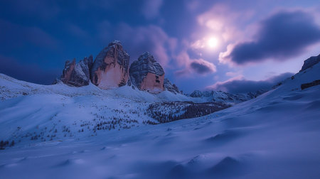Beautiful winter landscape in Dolomites mountains, Italy. Panoramic viewの写真素材