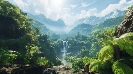 Fantastic view of waterfall in the jungle. Panorama.の写真素材