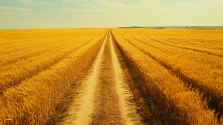 Rural road through wheat field in summer day. Toned.の写真素材