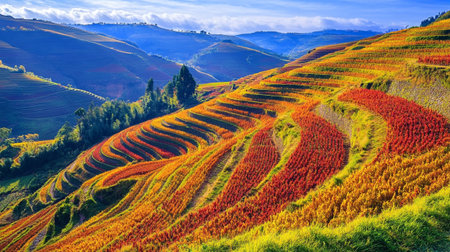 Colorful autumn vineyards in Northern Italy.の写真素材