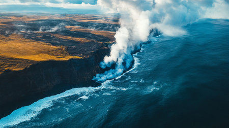 Aerial view of a volcanic eruptionの写真素材