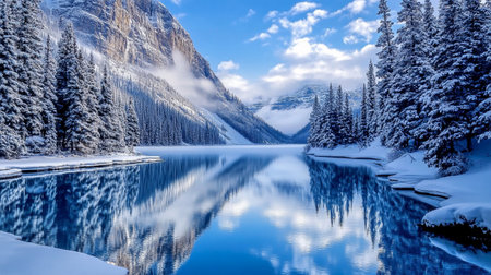 Lake Louise in winter, Banff National Park, Alberta, Canadaの写真素材