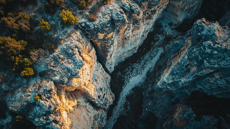 Aerial view of the cliffs of the island of Rhodes, Greeceの写真素材