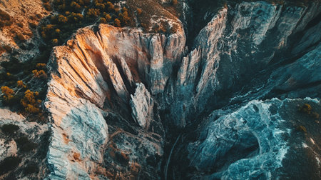 Aerial view of a cliff in the mountains. Toned.の写真素材