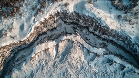 Aerial view of snow covered mountain range in winter. Drone photography.の写真素材