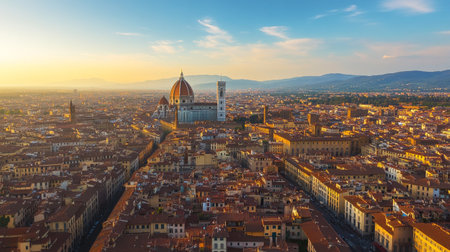 Panoramic view of Florence at sunset, Tuscany, Italyの写真素材