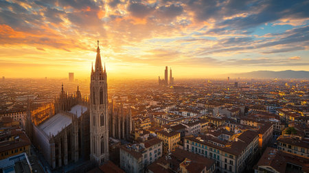Panoramic view of the city of Milan at sunset, Italyの素材