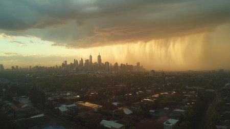 Rainstorm in the city. View from above.の写真素材