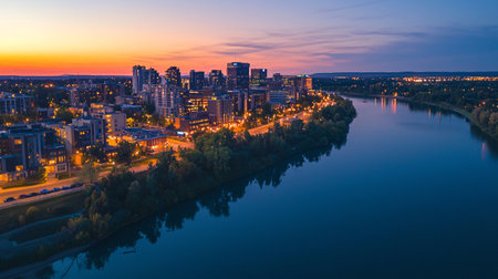 Aerial view of Vilnius city at sunset, Lithuania.の写真素材