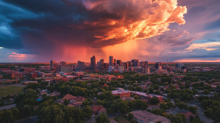 Aerial view of a thunderstorm in the city.の写真素材