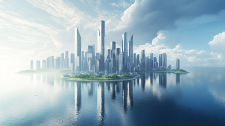Futuristic cityscape with skyscrapers and high-rise buildingsの写真素材