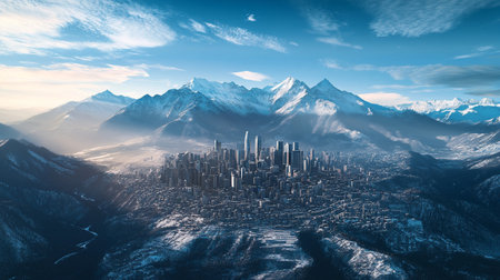 Panoramic view of the city of Mont Blanc. 3D Renderingの写真素材