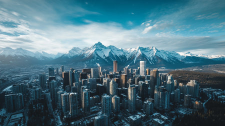 Aerial view of the city and mountains. Skyscrapers in the city.の写真素材