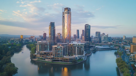 Aerial view of the city of Frankfurt am Main, Germany.の写真素材