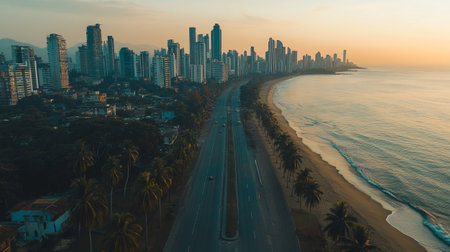 Aerial view of the beach at sunset, Sri Lanka. Drone photography.の写真素材