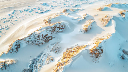 Snowy mountain landscape in winter, aerial view of snow covered mountainsの写真素材