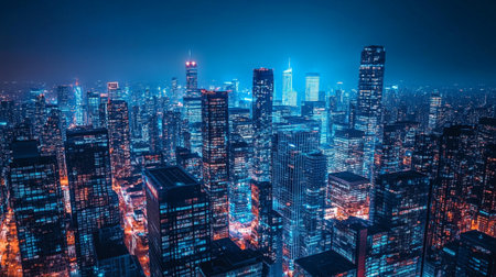 Night view of skyscrapers and high-rise buildings in the cityの写真素材